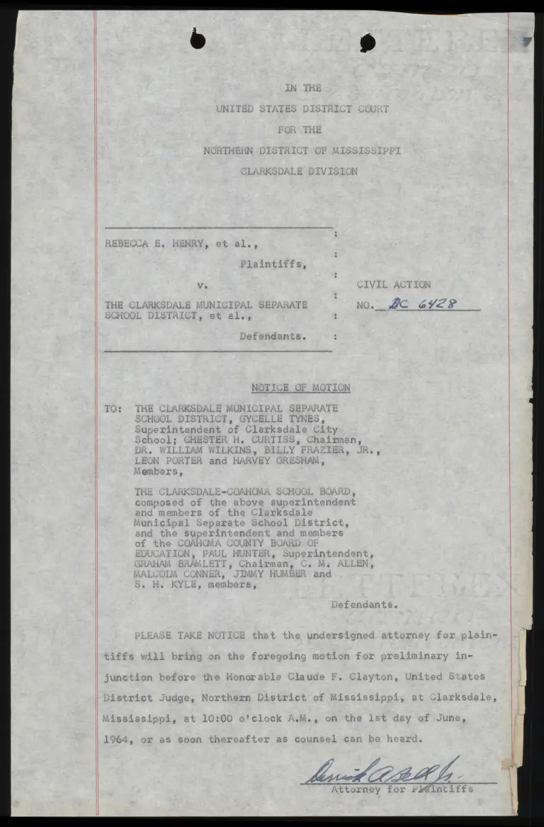 Notice of Motion for Preliminary Injunction preview