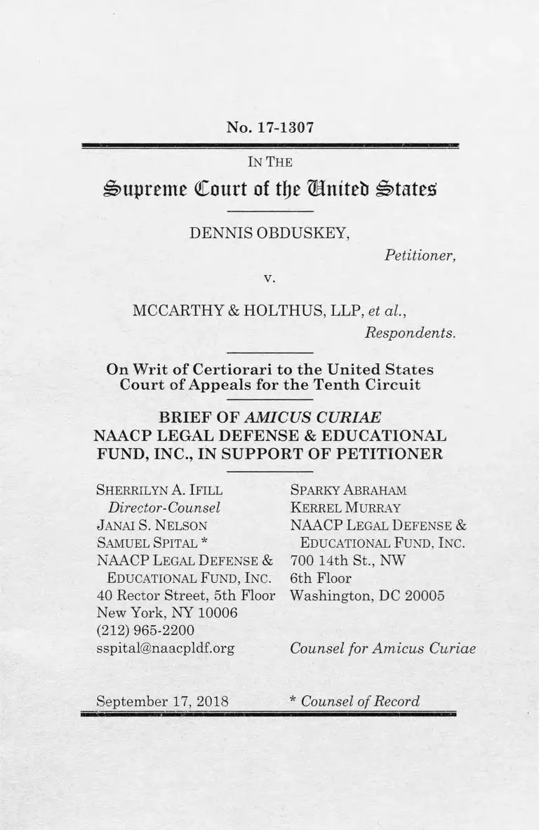 Obduskey v. McCarthy & Holthus, LLP Brief Amicus Curiae preview