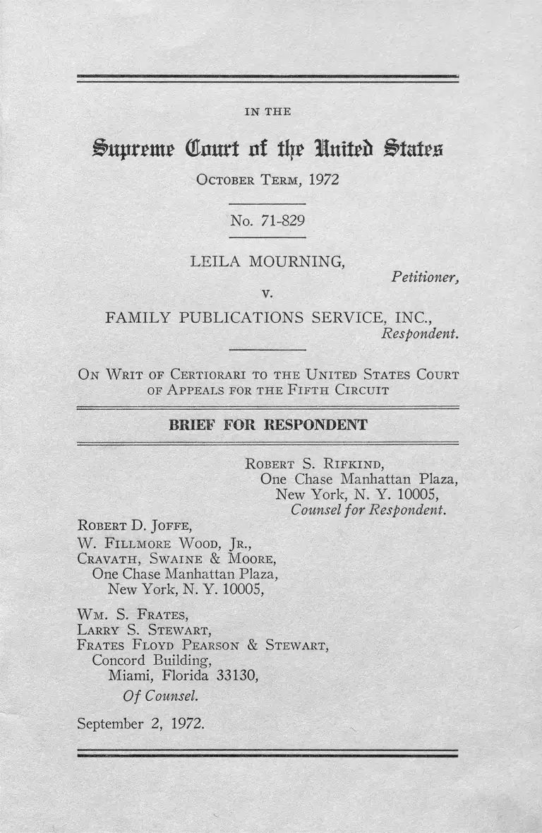 Mourning v. Family Publications Service, Inc. Brief for Respondent preview