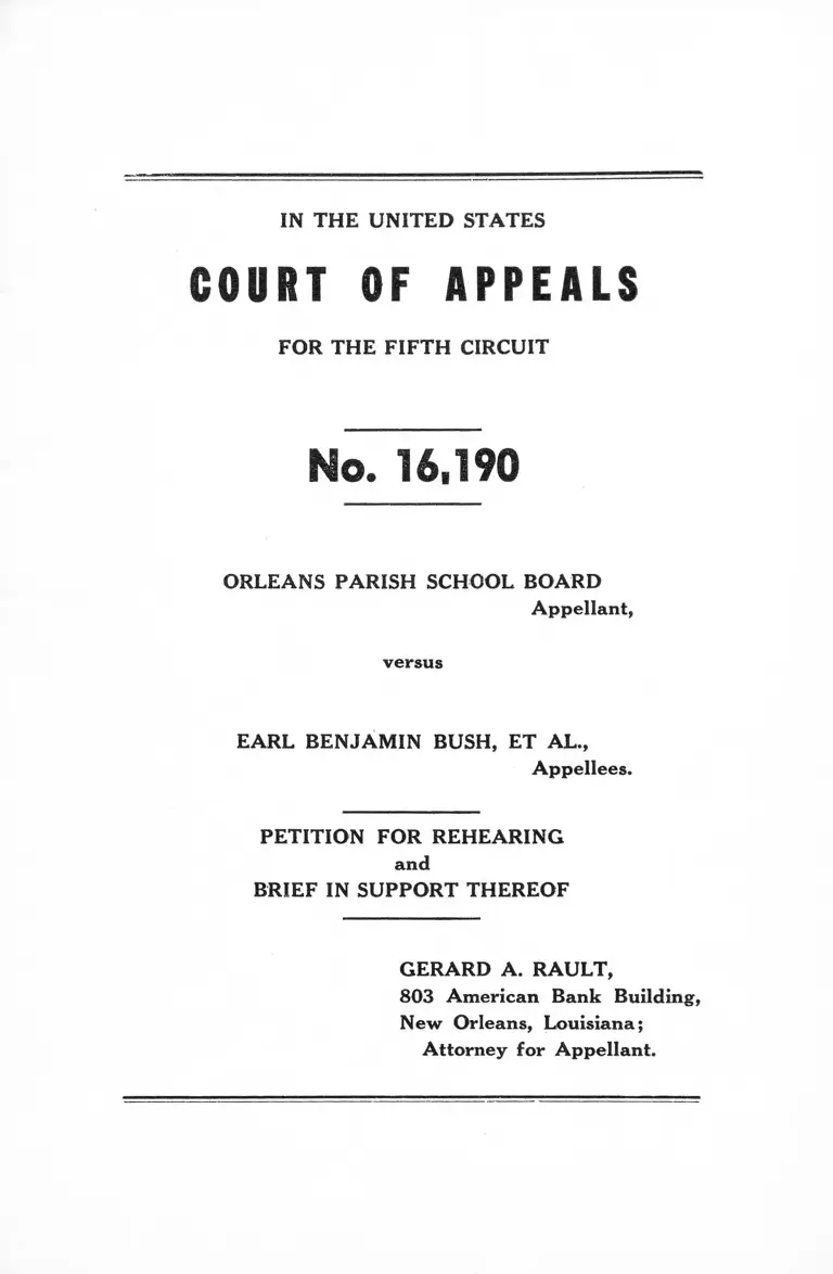Orleans Parish School Board v. Bush Petition for Rehearing and Brief in Support Thereof preview