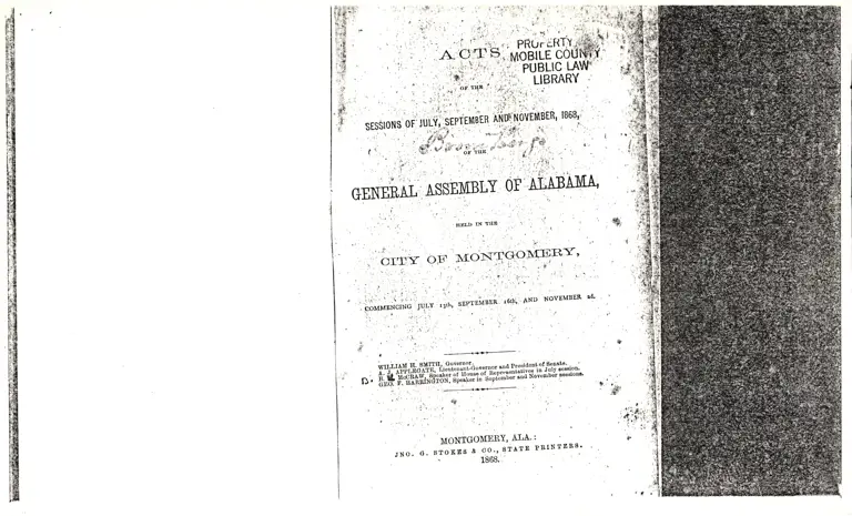 Excerpts from the General Assembly of Alabama Sessions of July, September, and November 1868 preview