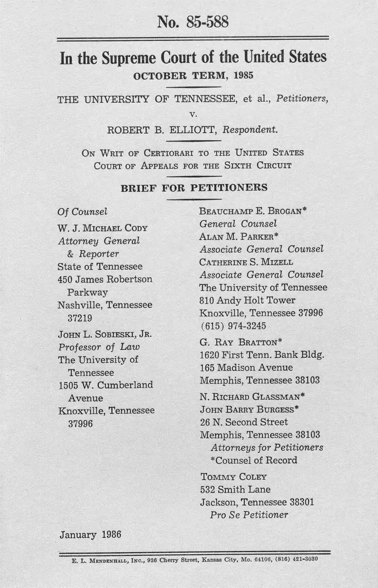 University of Tennessee v. Elliott Brief for Petitioners preview