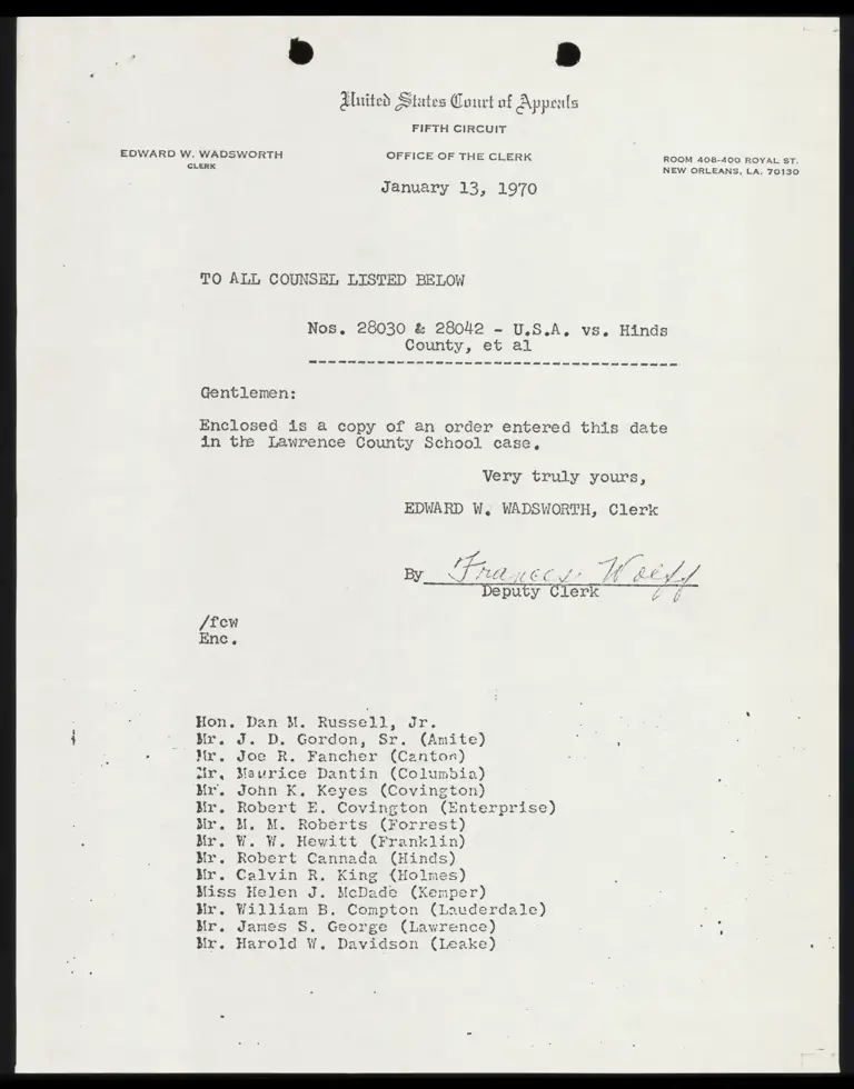 Correspondence from Clerk to All Counsel Re: Lawrence County School Order preview