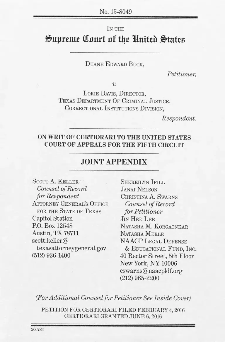 Buck v Davis Joint Appendix preview