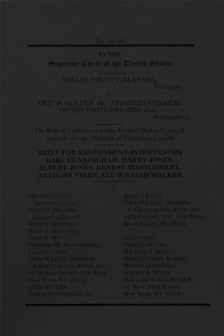 Shelby County v. Holder Brief for Respondent Intervenors preview