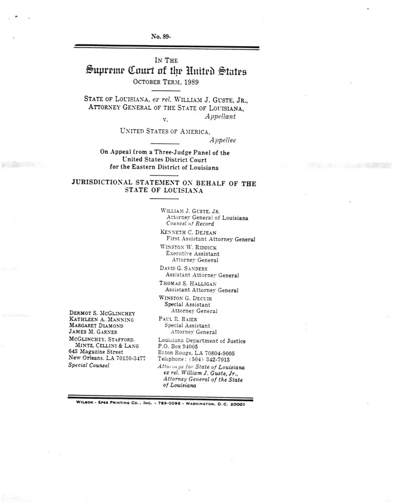 State of Louisiana v. United States of America Jurisdictional Statement preview