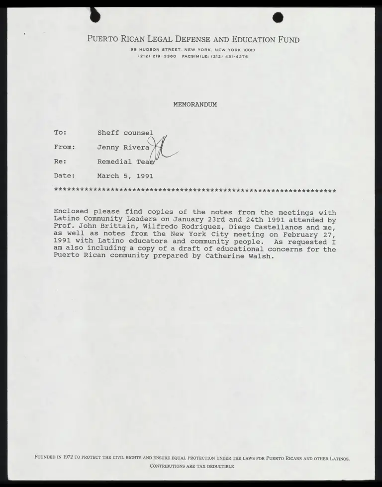 Memo from Rivera to Counsel Re: Remedial Team preview