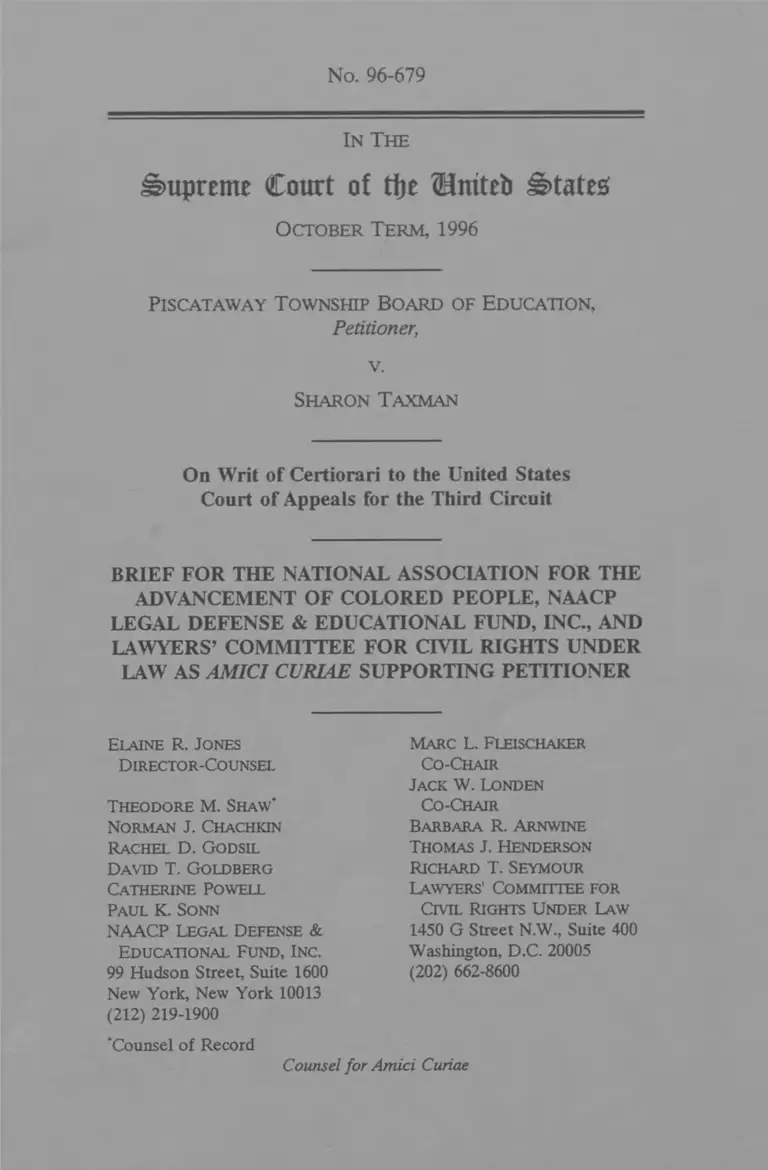 Piscataway Township Board of Education v. Taxman Brief Amici Curiae preview
