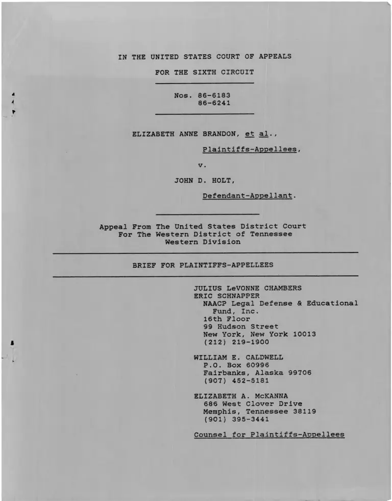 Brandon v. Holt Brief for Plaintiffs-Appellees preview
