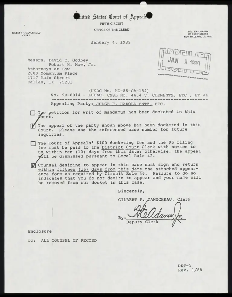 Transmission Sheet from Clerk to Godbey preview