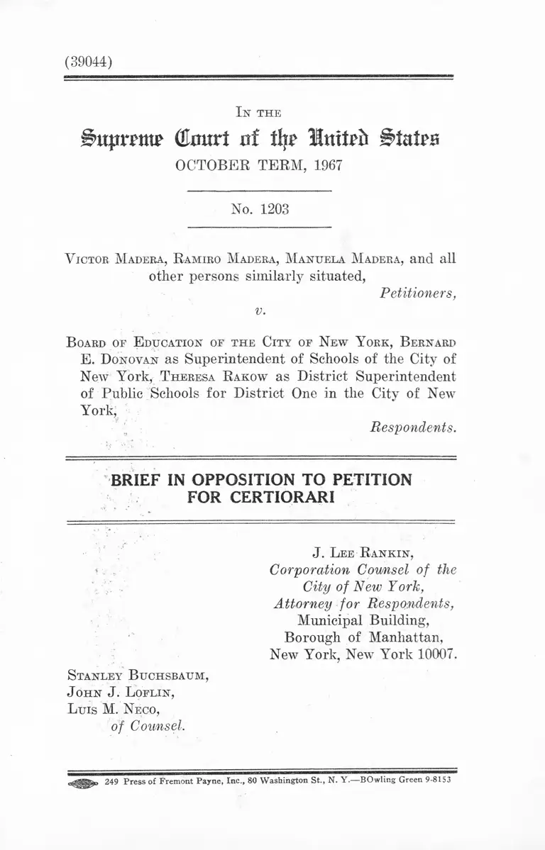 Madera v. Board of Education of City of New York Brief in Opposition to Petition for Certiorari preview