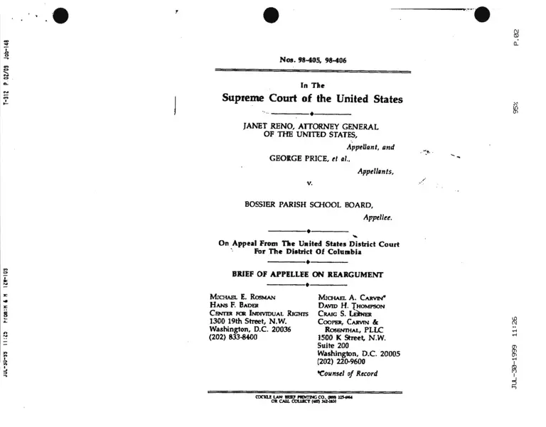 Reno v. Bossier Parish School Board Brief of Appellee on Reargument preview