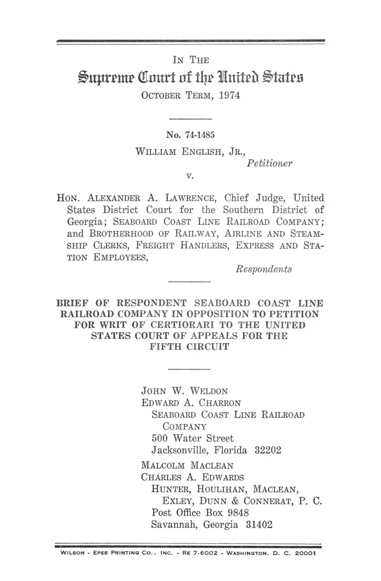 English v. Lawrence Brief of Respondent Seaboard Coast Line Railroad Company in Opposition to Petition for Writ of Certiorari preview