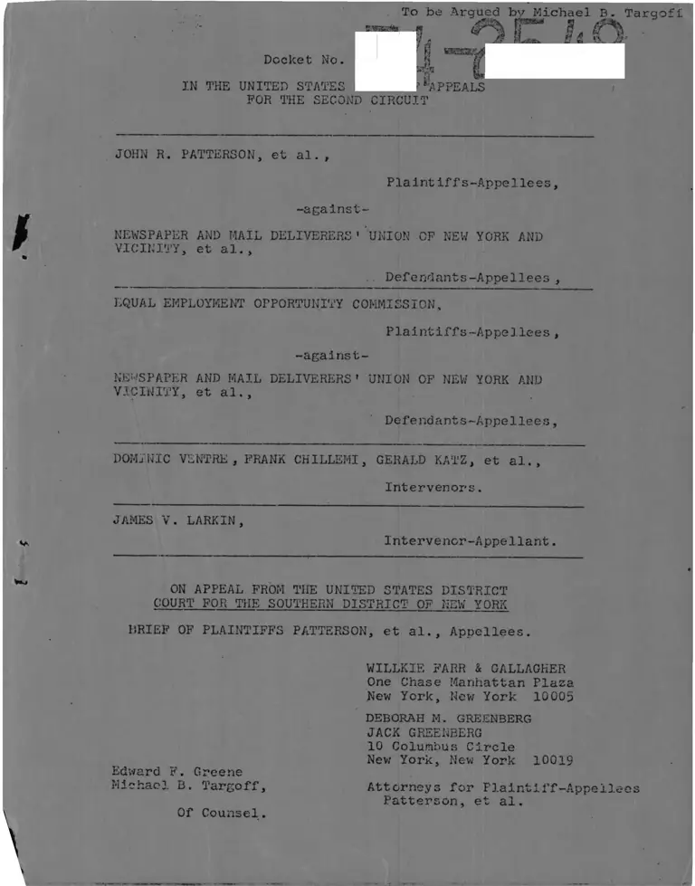 Patterson v. Newspaper and Mail Deliverers' Union of New York and Vicinity Brief of Plaintiffs preview