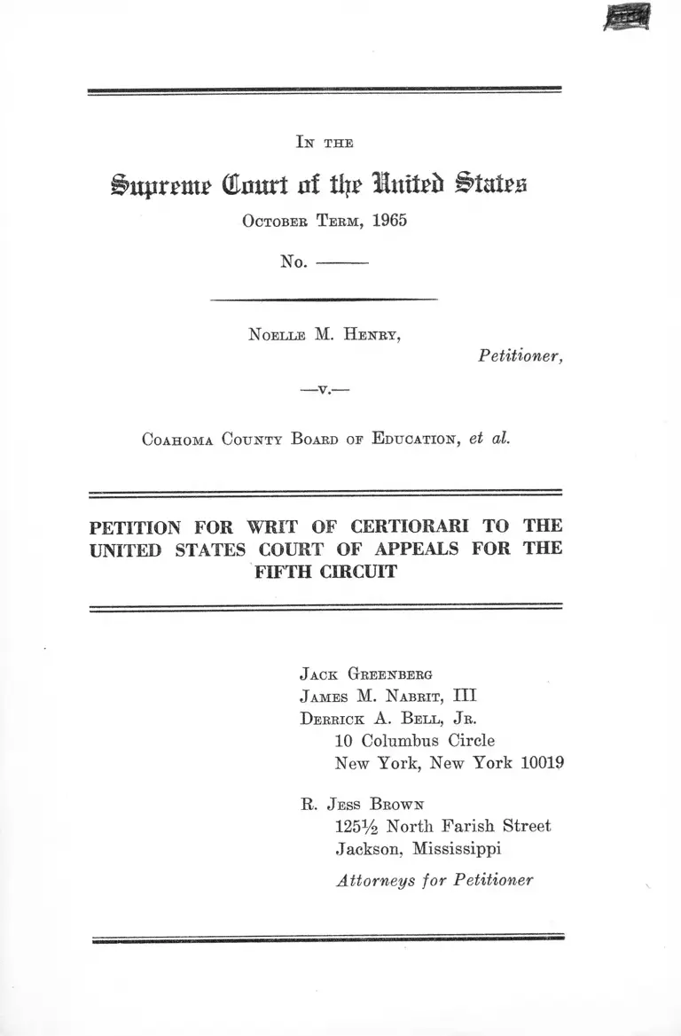 Henry v. Coahoma County Board of Education Petition for Writ of Certiorari to the United States Court of Appeals for the Fifth Circuit preview