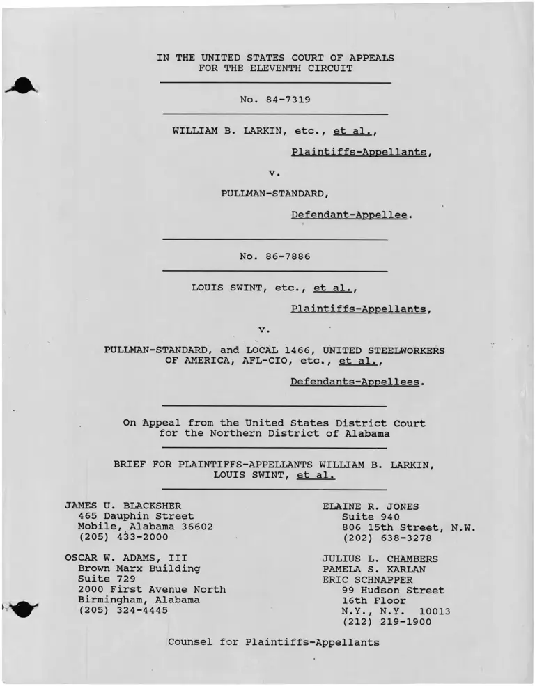 Larkin v. Pullman Standard Brief for Appellants preview