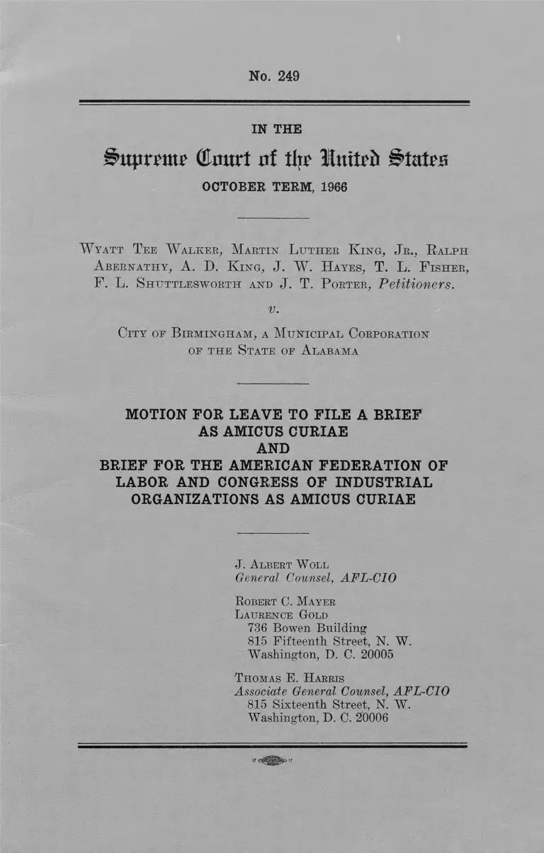 Walker v. City of Birmingham Motion for leave to File Brief and Brief Amicus Curiae preview