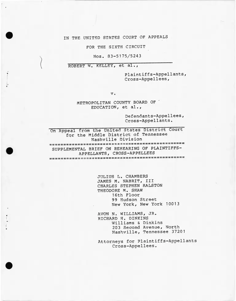 Kelley v. Metropolitan County Board of Education of Nashville and Davidson County, TN Supplemental Brief on Rehearing of Plaintiffs-Appellants, Cross-Appellants preview