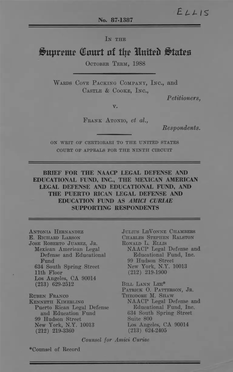 Wards Cove Packing Company, Inc. v. Atonio Brief Amici Curiae in Support of Respondents preview