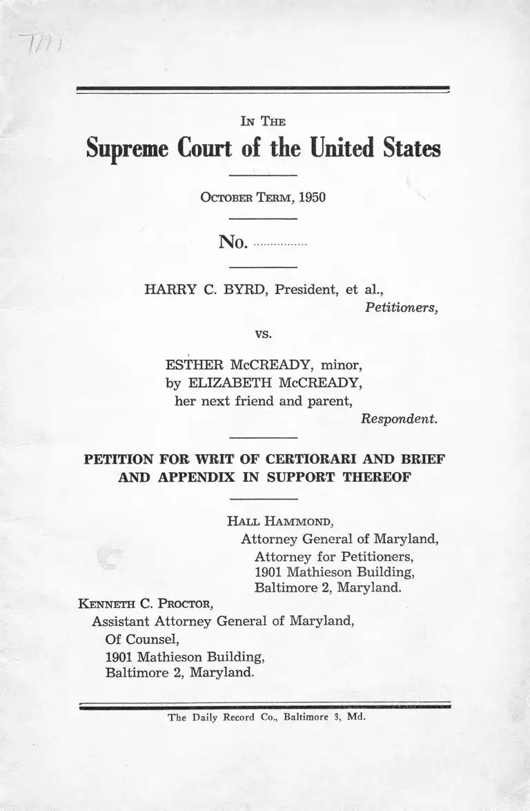Byrd v McCready Petition for Writ of Certiorari and Brief and Appendix in Support of Brief preview