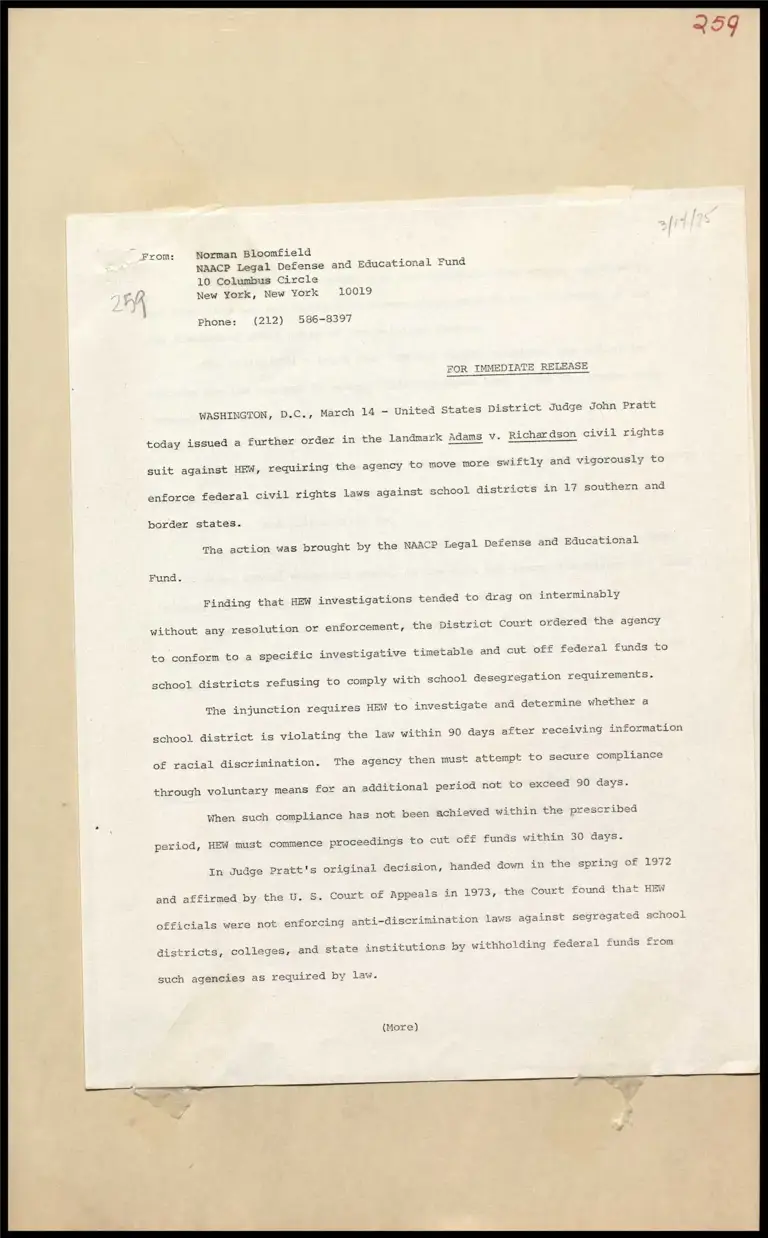 Adams v. Richardson - 17 State School Districts Ordered to Enforce Civil Rights preview