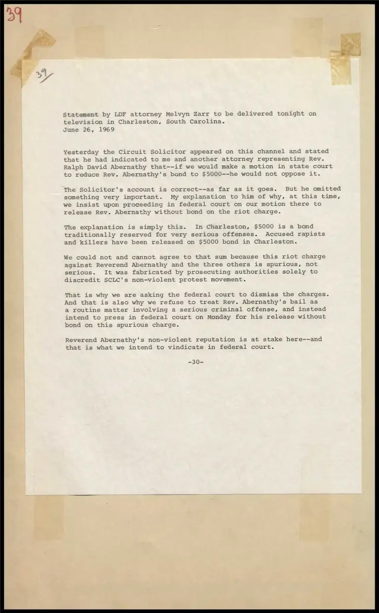 Zarr Statement on Abernathy Bond and Federal Court Motion preview