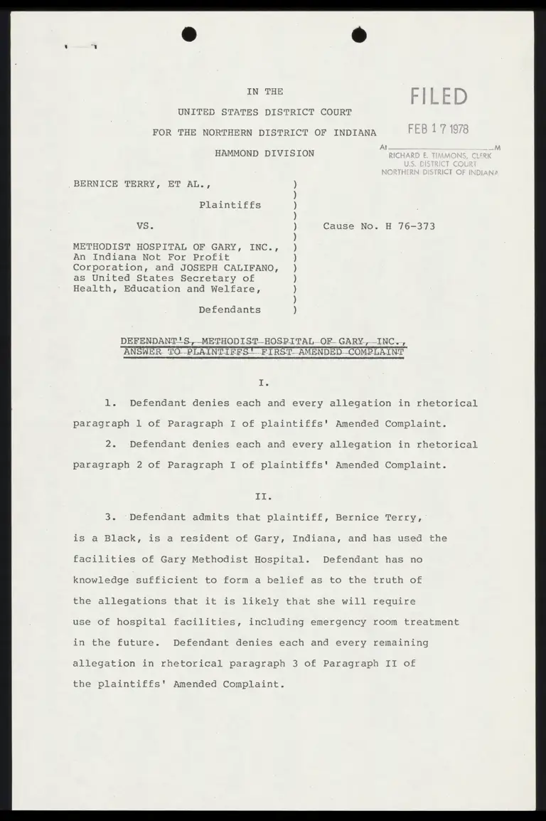 Defendant's Answer to Plaintiffs' First Amended Complaint preview