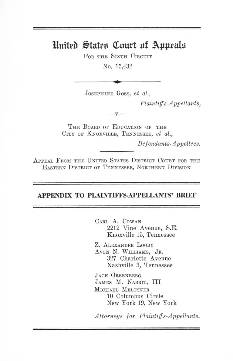 Goss v. Knoxville, TN Board of Education Appendix to Plaintiffs-Appellants' Brief preview