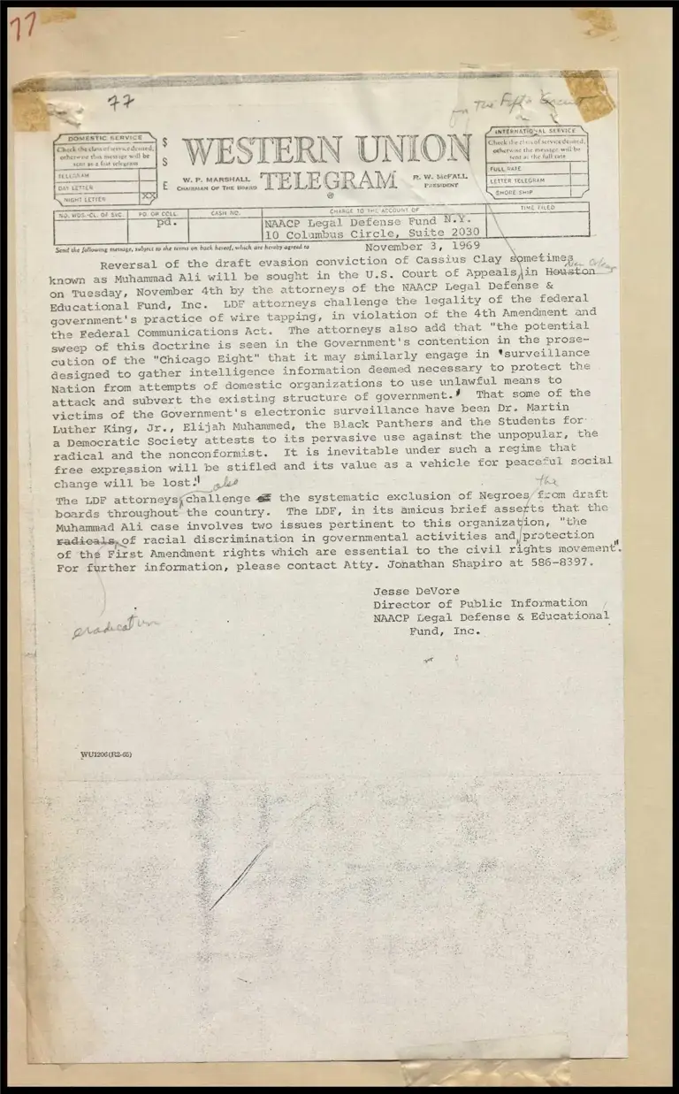Reversal of Cassius Clay Draft Evasion Conviction (Telegram) preview