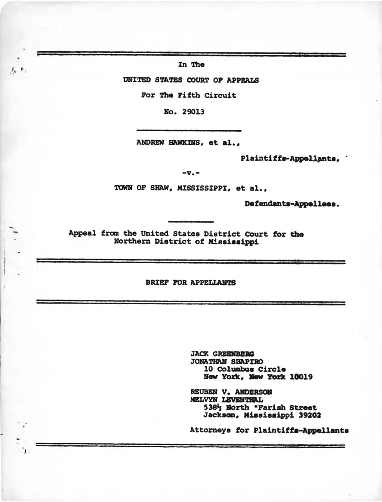 Hawkins v. Town of Shaw, MS Brief for Appellants preview