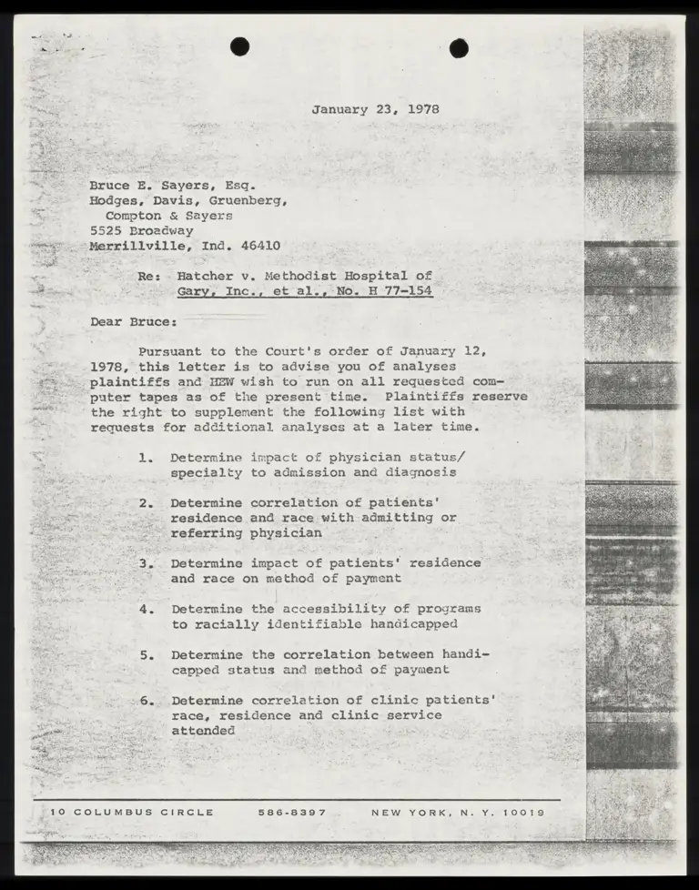 Correspondence from Simmons to Sayers Re: HEW Analyses preview