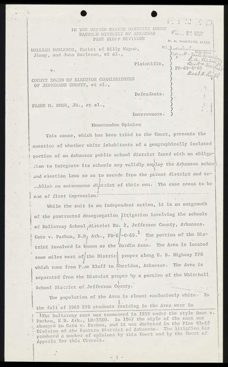 Memorandum Opinion in Burleson v. Jefferson County Board of Election Commissioners preview