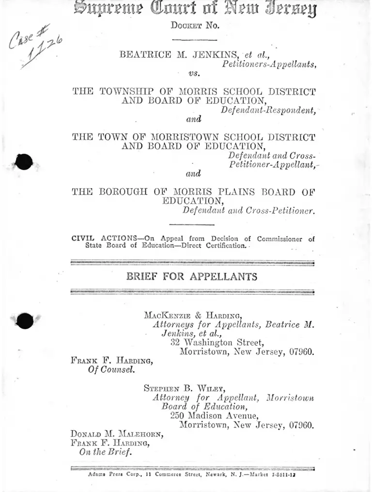 Jenkins v. Township of Morris School District and Board of Education Brief for Appellants preview