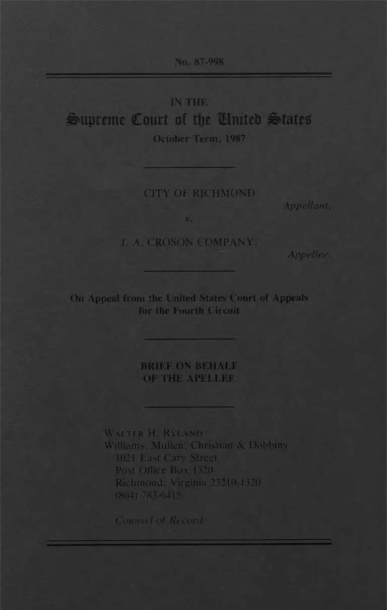 Richmond v JA Croson Company Brief of on Behalf of Apellee preview