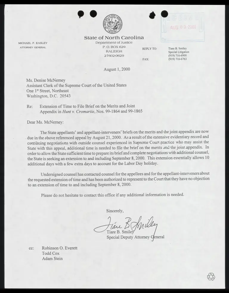 Correspondence from Smiley to Clerk preview