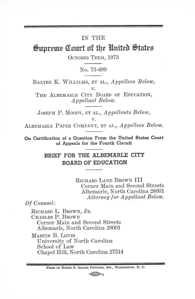 Williams v. The Albermarle City Board of Education Brief for Appellant preview