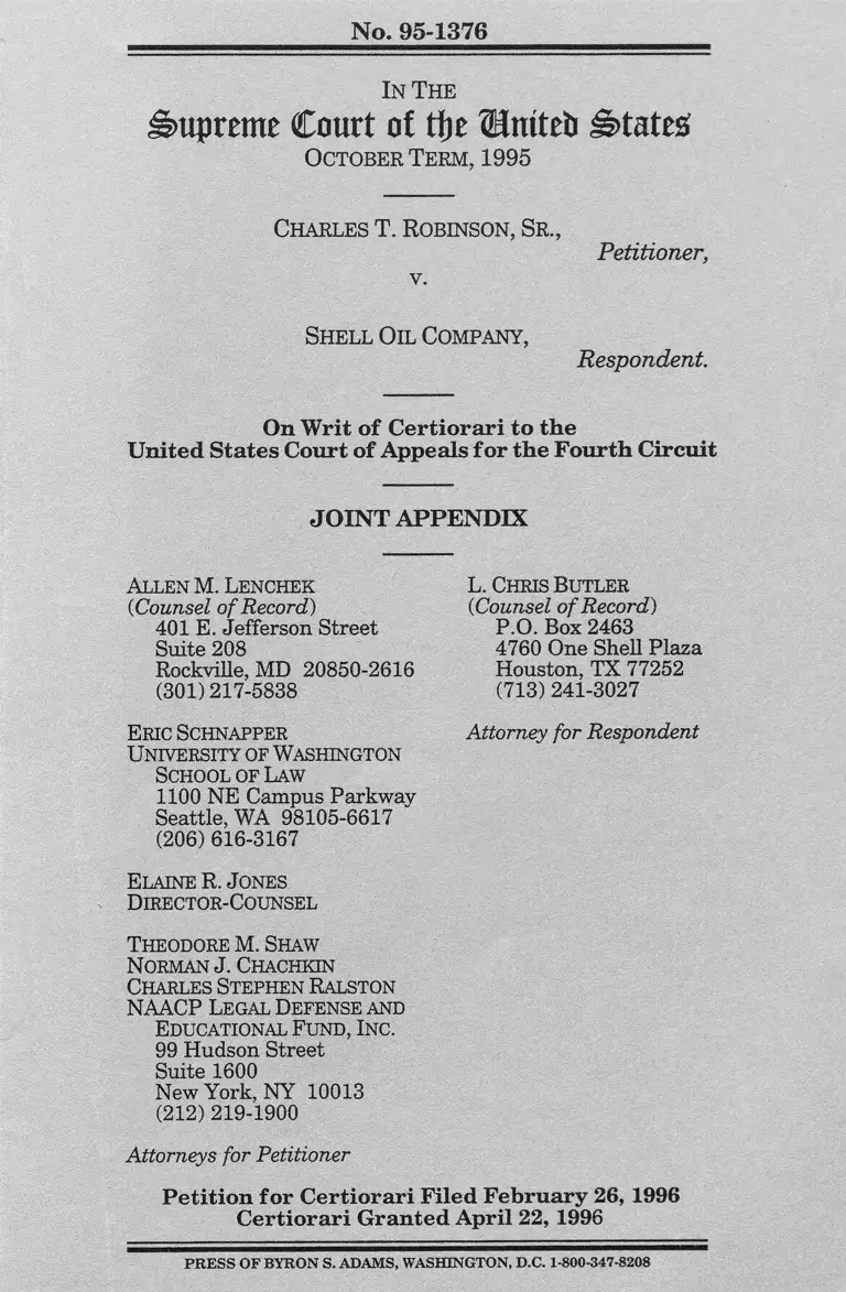 Robinson v Shell Oil Company Reply Joint Appendix preview