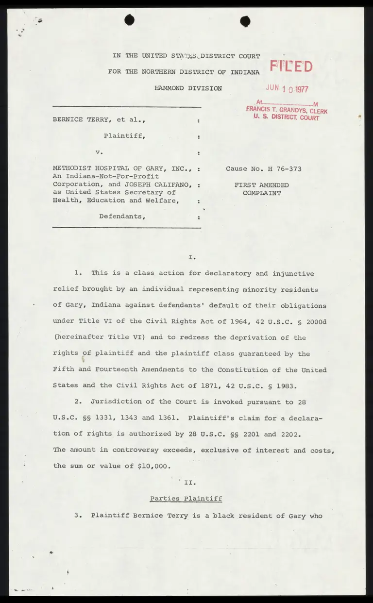 First Amended Complaint; Affidavits of Barbara Wesson, Rosa Keeton, Eddie Gray; Correspondence from Lief to Allen and Miller preview