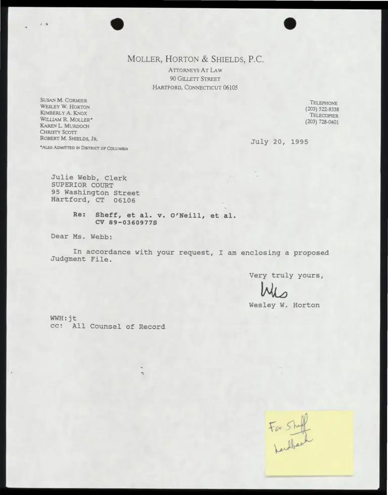 Letter from Horton to Webb RE: Judgement File (Redacted) preview