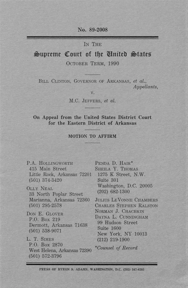Clinton v. Jeffers Motion to Affirm preview