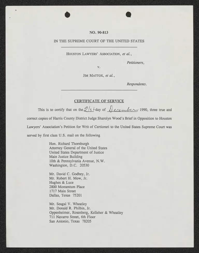 Judge Wood's Brief in Opposition to HLA's Petition for Writ of Certiorari to the Fifth Circuit preview