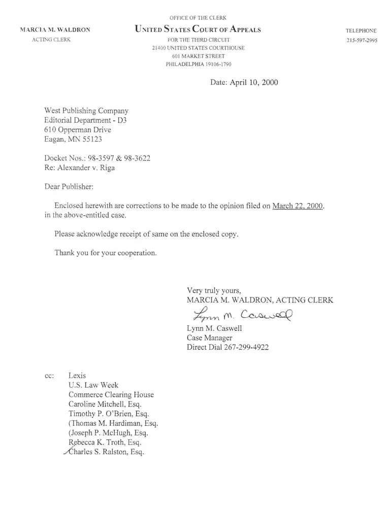Alexander v. Riga Reply Brief of Cross Appellants preview