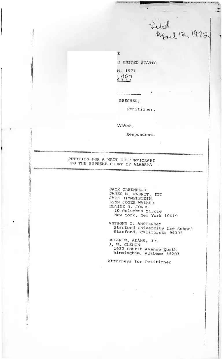 Beecher v. Alabama Petition for a Writ of Certiorari to the Supreme Court of Alabama preview