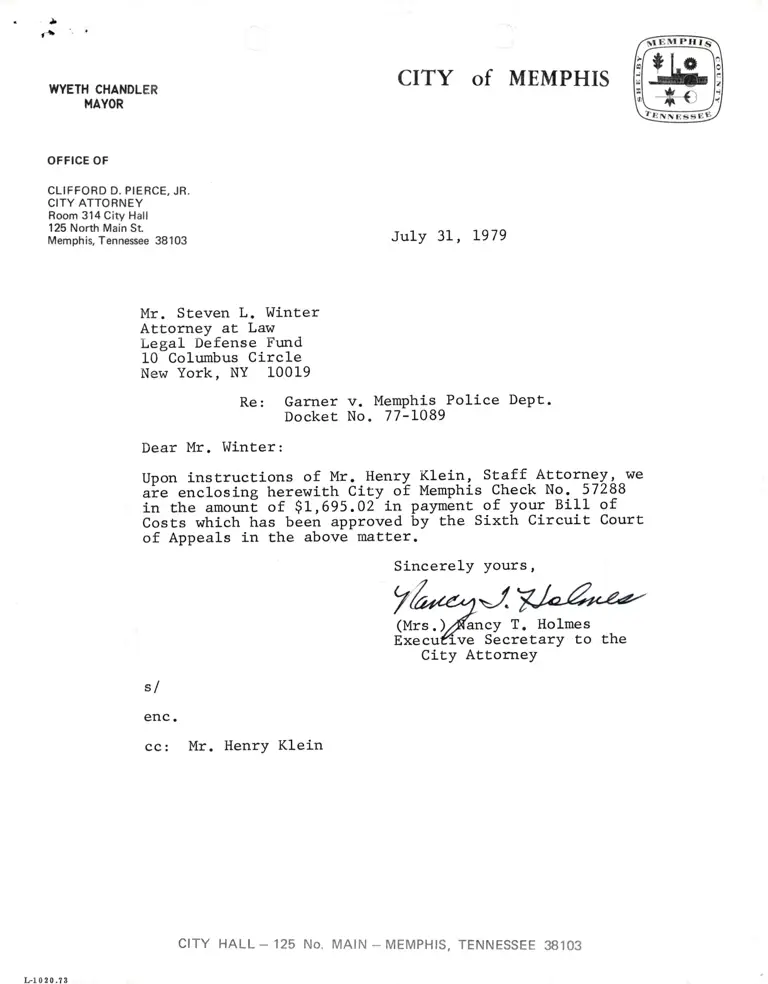 Correspondence from Nancy L. Holmes to Steven L. Winter preview