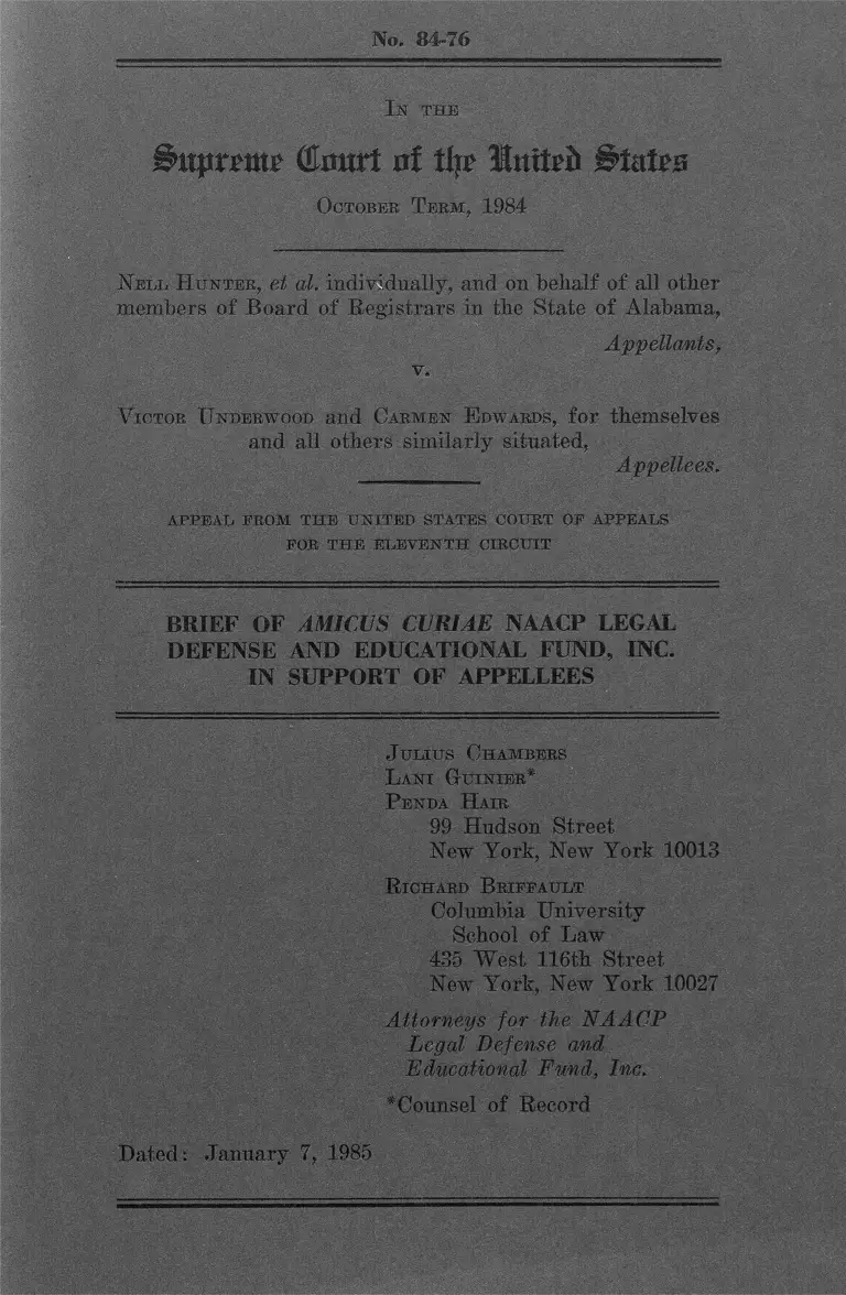 Hunter v. Underwood Brief of Amicus Curiae in Support of Appellees preview