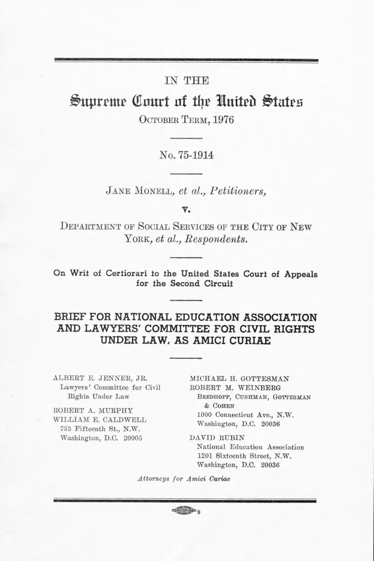 Monell v. New York Dept. of Social Services Brief Amici Curiae preview