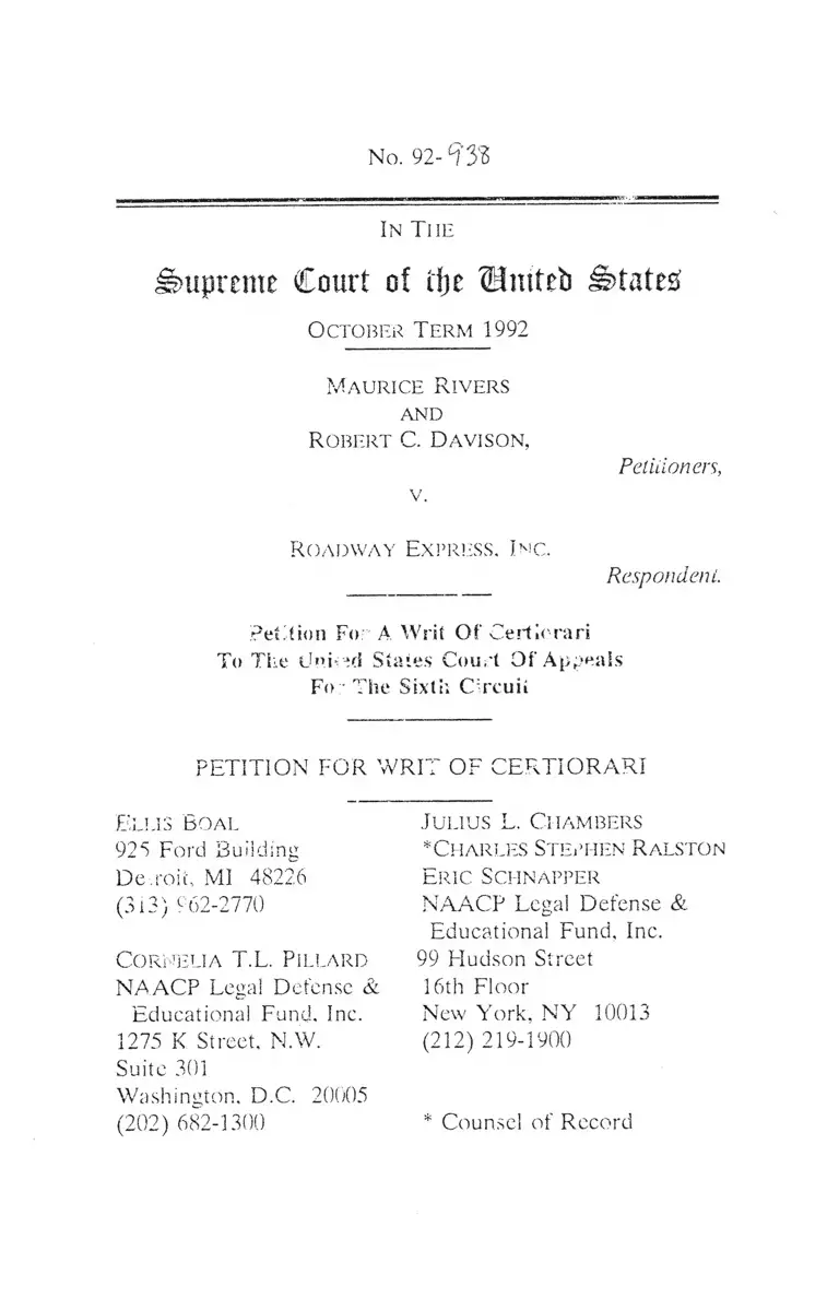 Rivers v Roadway Express Petition for A Writ of Certiorari preview