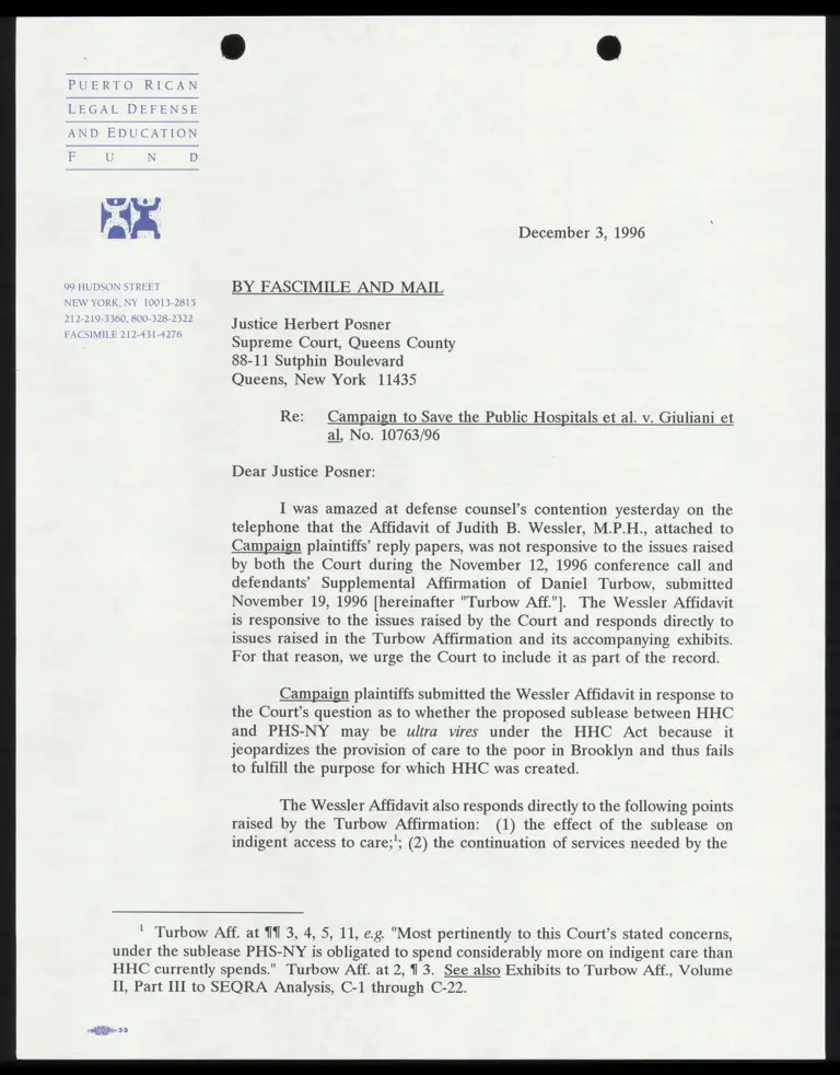 Letter to Justice Posner from Kimerling Re: Affidavits preview