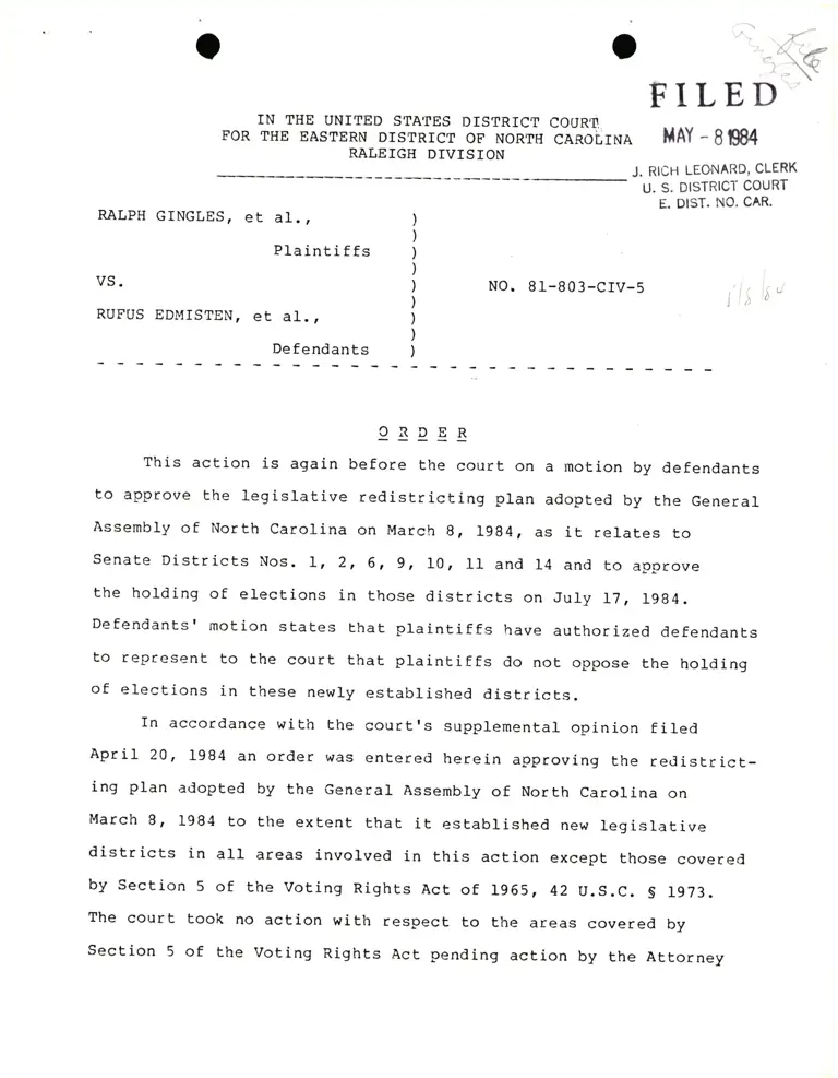 Order re Motion for Approval of Senate Districts preview