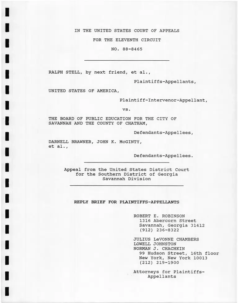 Stell v. Savannah-Chatham County Board of Education Reply Brief for Plaintiffs-Appellants preview